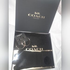 Coach Glove Set With Headband In Sing.Black With Coach Hoop Earrings 2 1/2"